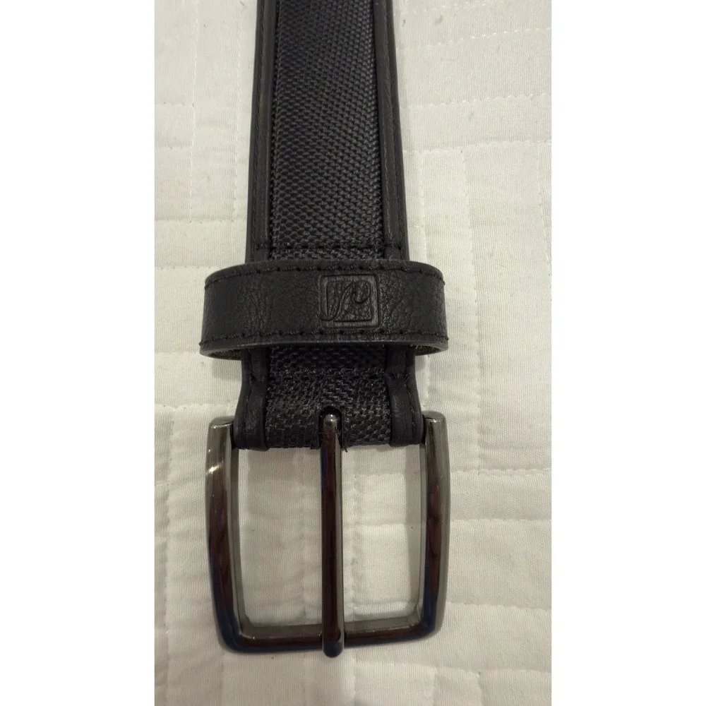 Perry Ellis Mens Black Bonded Leather Belt Textured Gunmetal Buckle XL SM-7-737-